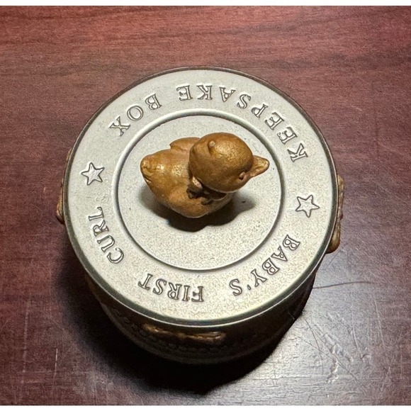 Babys First Curl Keepsake Box Pewter Round Trinket Box by Russ Berrie - Picture 4 of 8